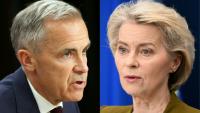 Combinaison d'images réalisée le 15 septembre 2026 du Premier ministre canadien Mark Carney, à gauche et de la présidente de la Commission européenne, Ursula von der Leyen 