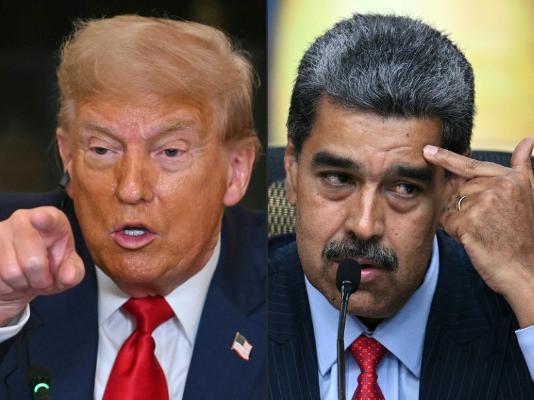 Montage photos du 7 août 2025 montrant le président américain Donald Trump (g) et le président vénézuélien Nicolas Maduro