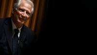 L'ancien Premier ministre Dominique de Villepin, candidat potentiel à l'élection présidentielle de 2027, lors d'une conférence à La Sorbonne, le 27 mars 2026 à Paris