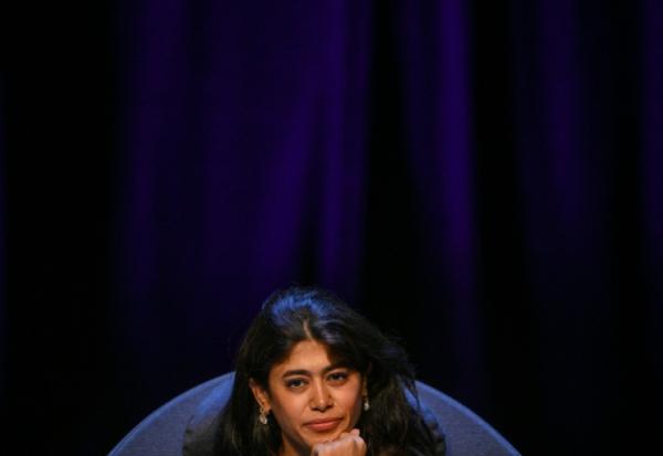 L'eurodéputée franco-palestinienne Rima Hassan, lors des conférences d'été "Amfis" de LFI à Châteauneuf-sur-Isère, le 22 août 2026 dans la Drôme