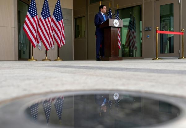 e secrétaire d'État américain Marco Rubio à l'ambassade américaine en Inde à New Delhi le 23 mai 2026.
